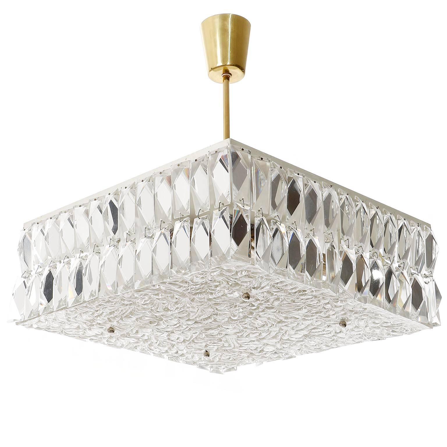 Square Kalmar Light Fixture, Textured and Crystal Glass, 1960s, One of Two (Moderne der Mitte des Jahrhunderts)