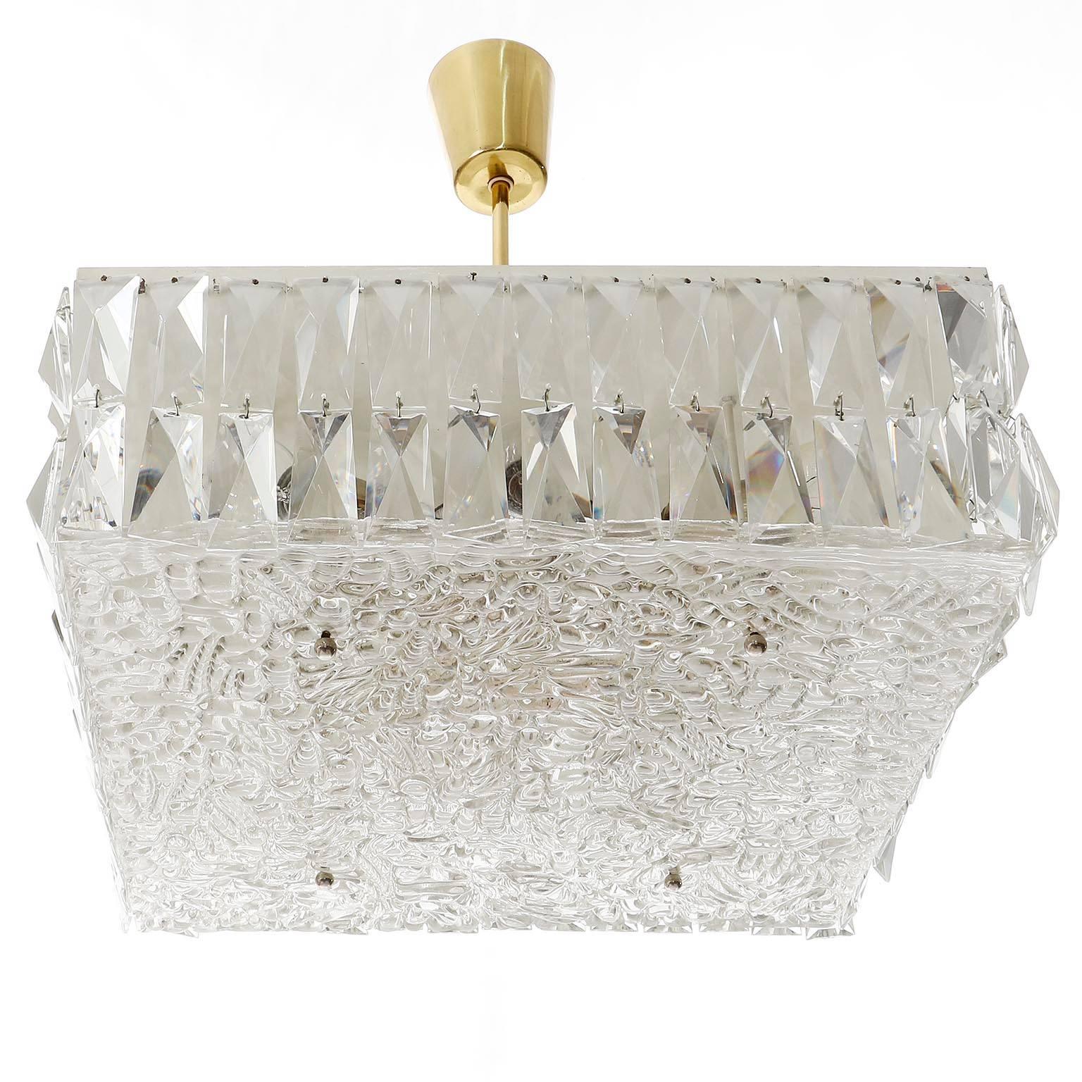 Square Kalmar Light Fixture, Textured and Crystal Glass, 1960s, One of Two (Emailliert)