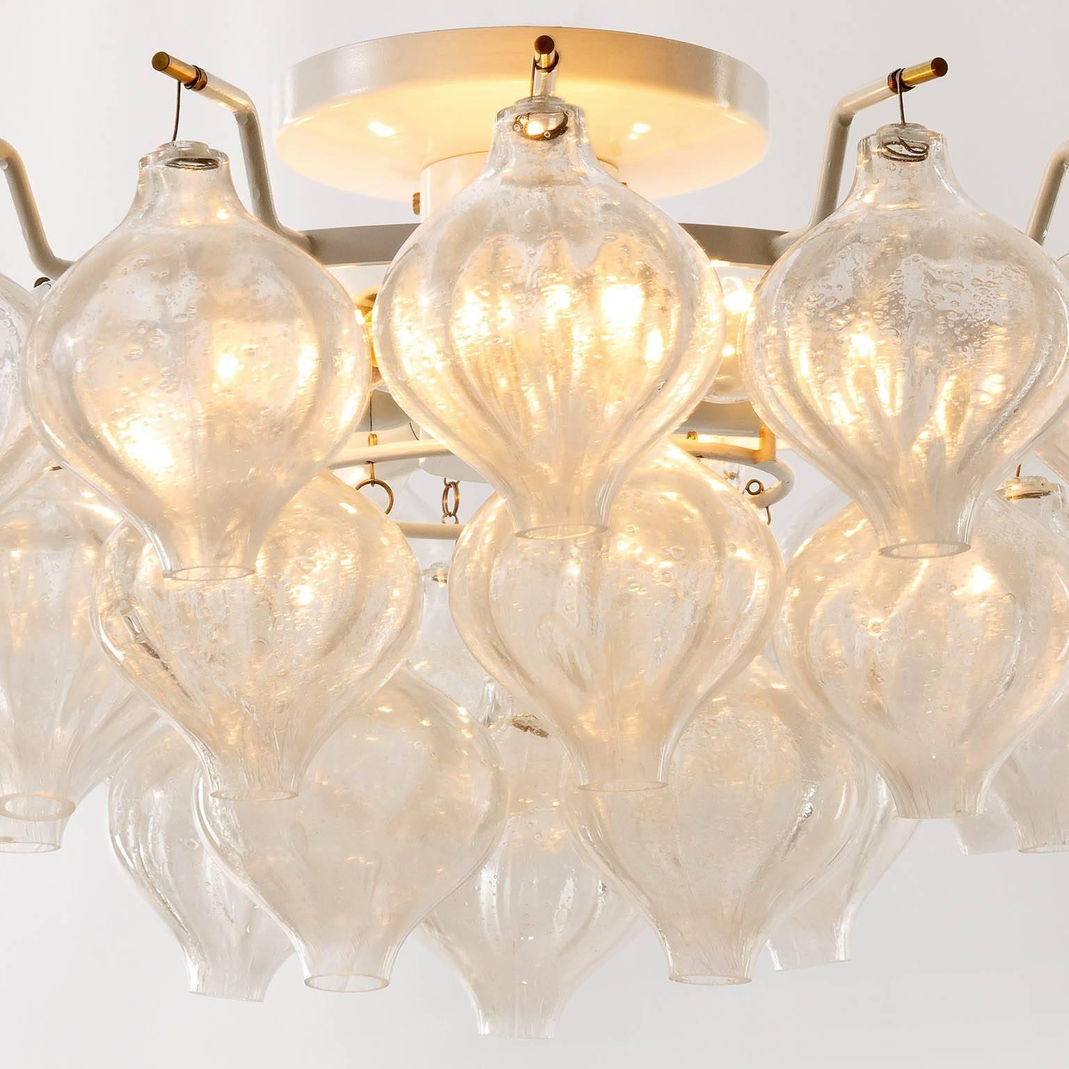 Three Large Kalmar 'Tulipan' Flush Mount Light Fixtures, Blown Glass, 1970 (Messing)