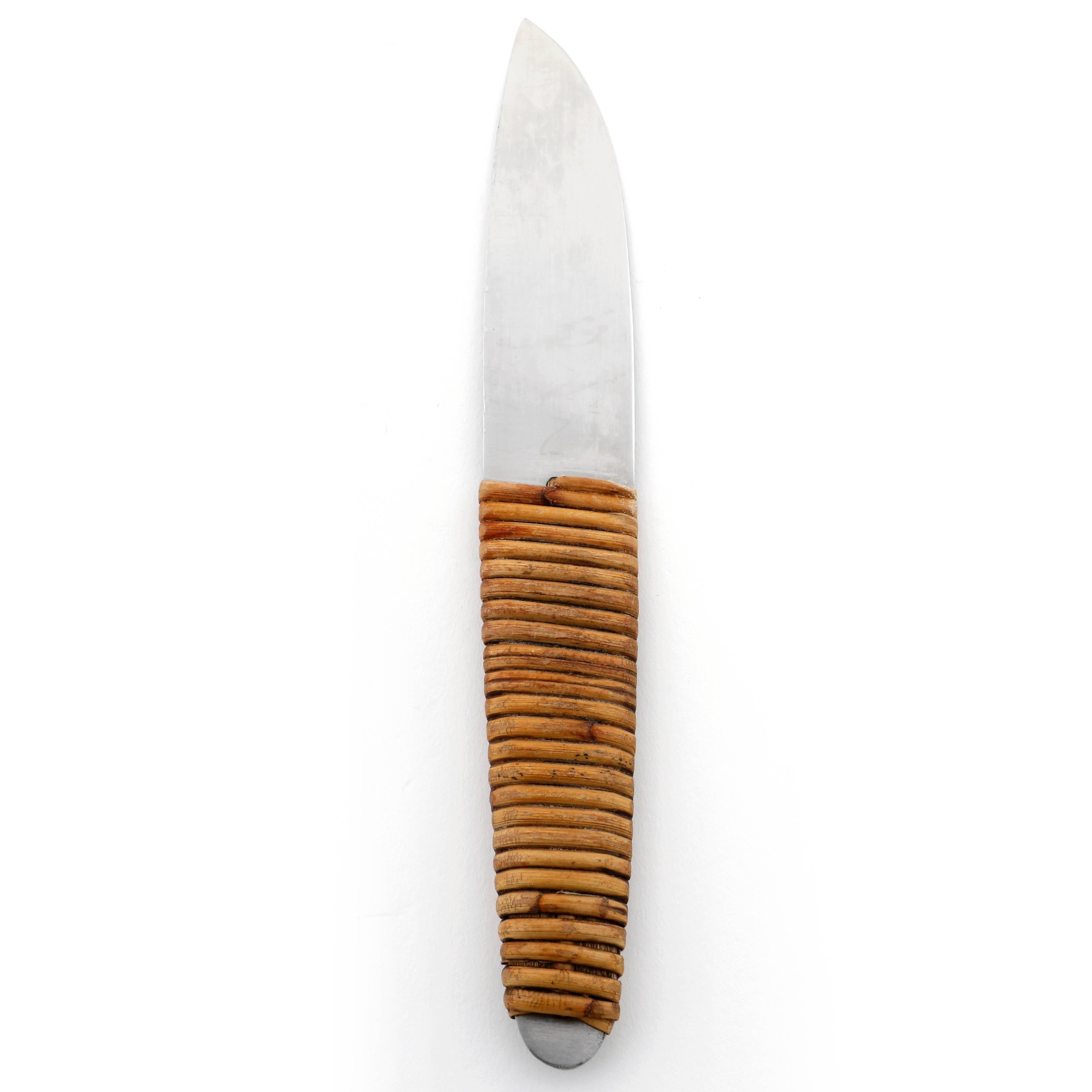 Mid-20th Century Carl Auböck, Chopping Board Knife, Wood Wicker Stainless Steel, Austria, 1950s