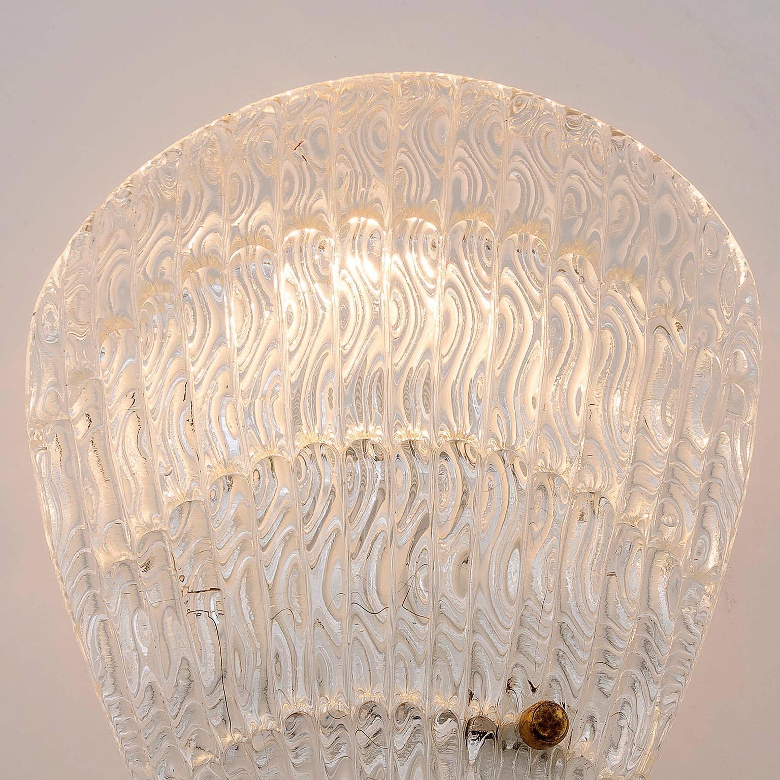 1 of 3 Shell Textured Glass Sconces Wall Lights by Rupert Nikoll, Vienna, 1950s For Sale 2