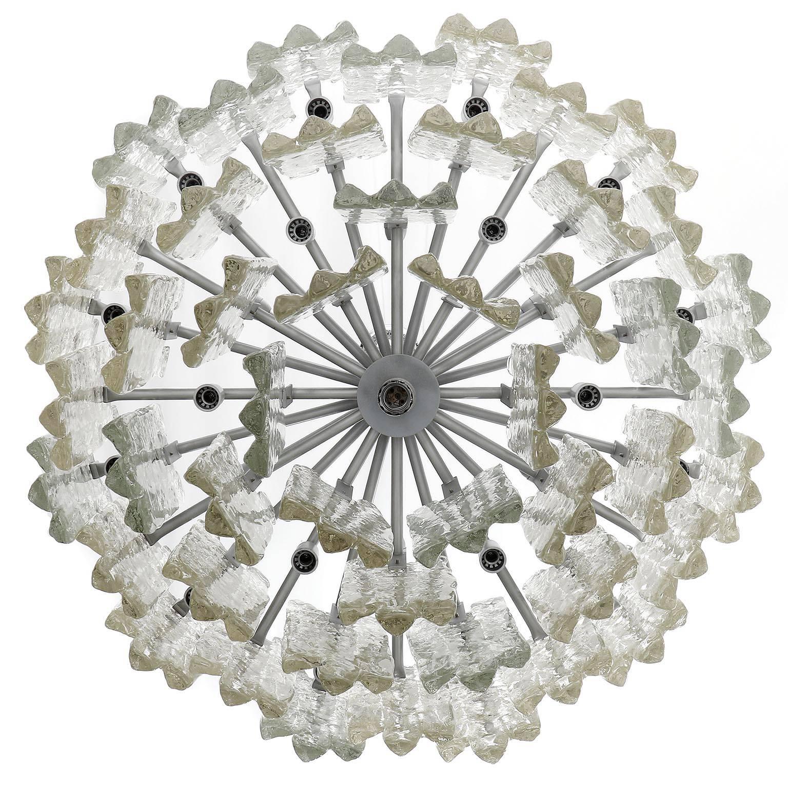 Austrian One of Two Large Kalmar Chandeliers, Ice Glass and Nickel, 1960s For Sale