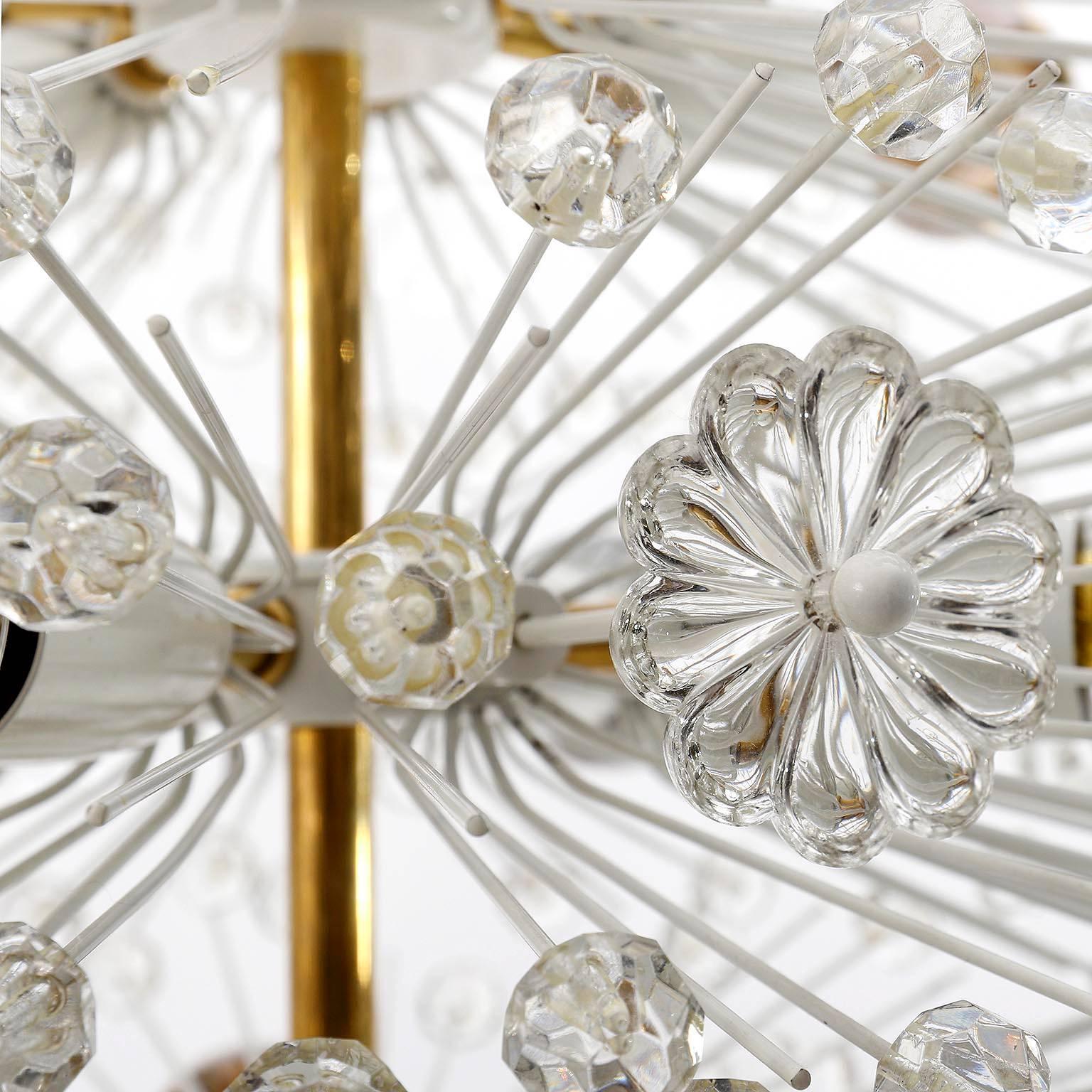 One of Three Emil Stejnar Pendant Lights Chandeliers, Brass Glass, Austria 1950s For Sale 1