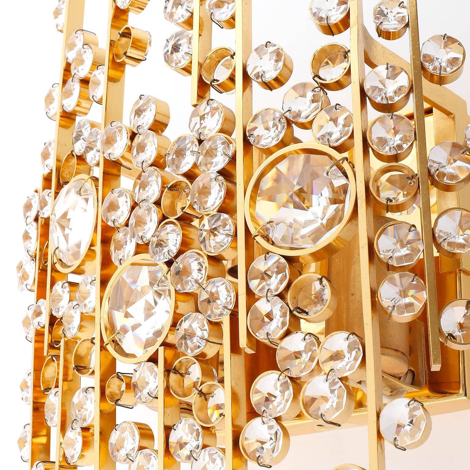 Large Palwa Sconces Wall Lights, Gilt Brass Crystal Glass, 1970 1