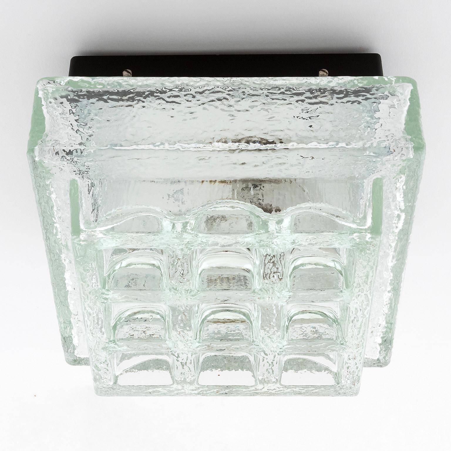 German One of Five Square Limburg Textured Glass Flush Mount Lights or Sconces, 1970 For Sale