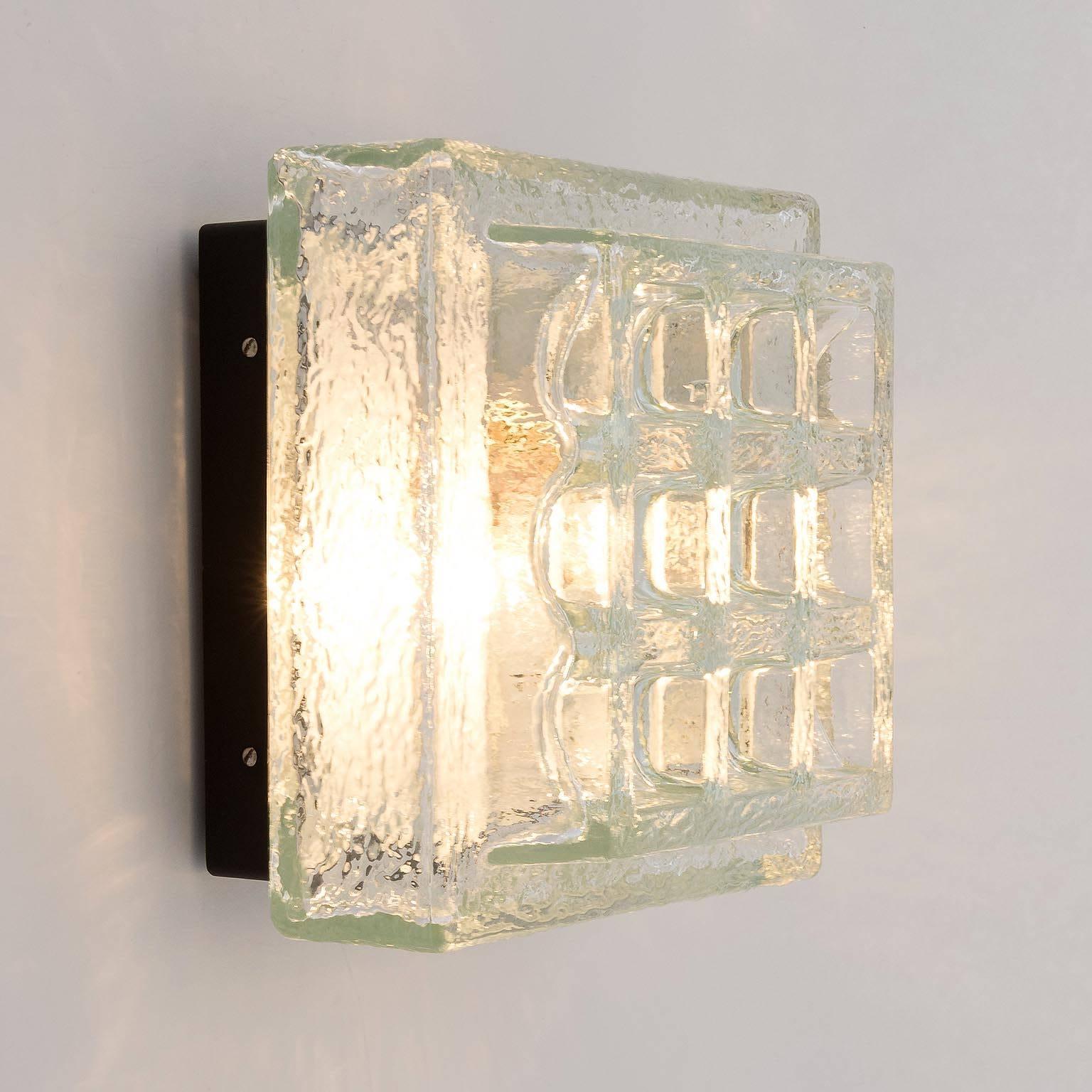 One of Five Square Limburg Textured Glass Flush Mount Lights or Sconces, 1970 For Sale 1