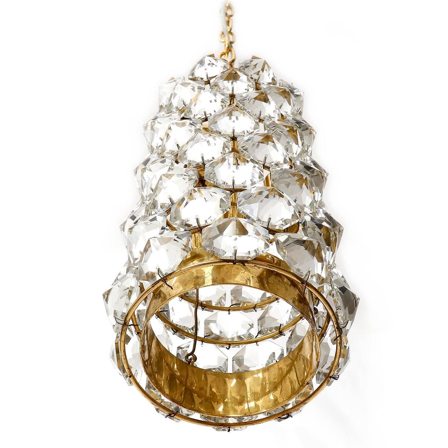 Austrian Pair of J.L. Lobmeyr Pendant Lights Lanterns, Brass Crystal Glass, 1960s