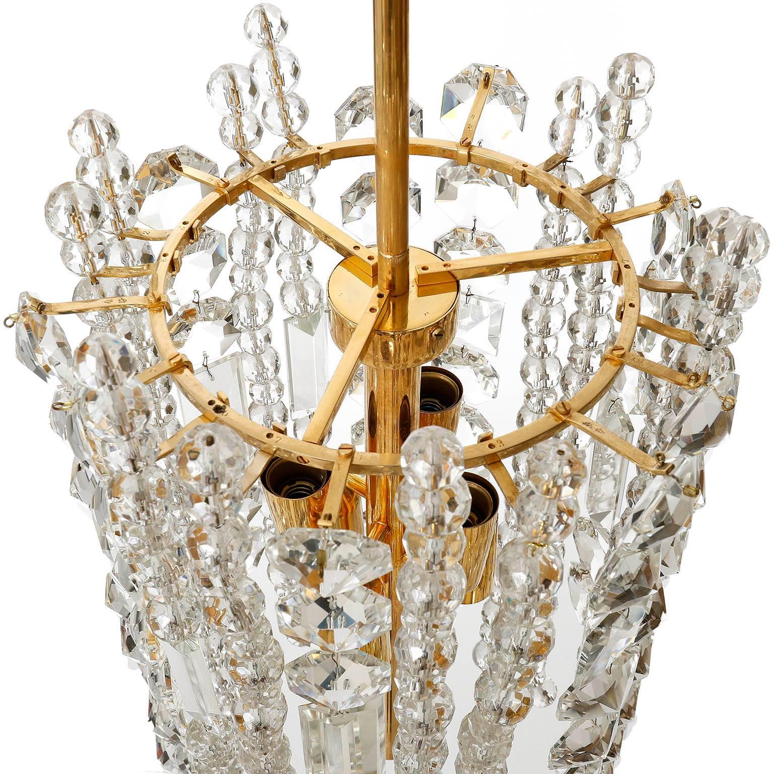 Bakalowits Chandelier Pendant Light, Gilt Brass Crystal Glass, 1960s For Sale 2