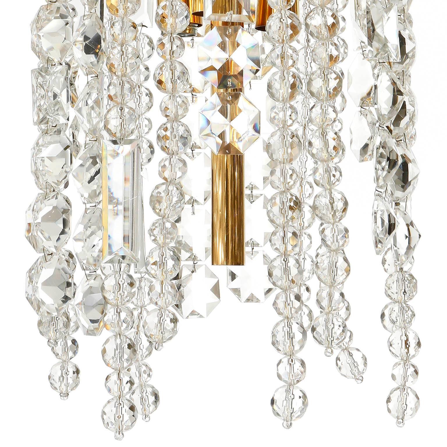Bakalowits Chandelier Pendant Light, Gilt Brass Crystal Glass, 1960s For Sale 1