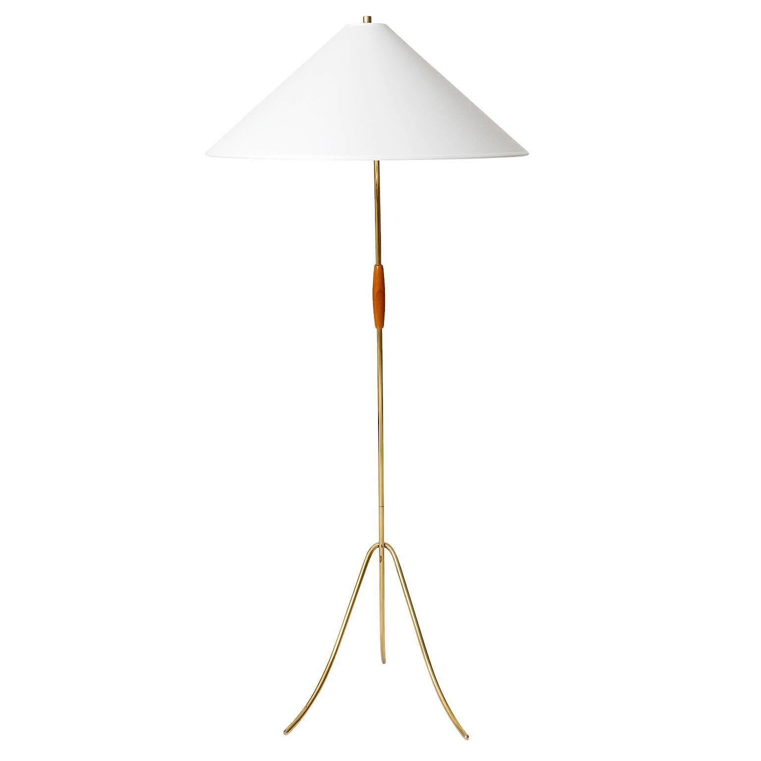 Austrian Pair of Floor Lamps, Brass Wood, Rupert Nikoll, 1960