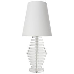 Large Karl Springer Style Table Lamp, Stacked Lucite Chrome, 1970