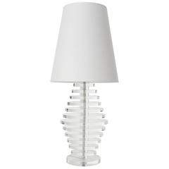 Large Karl Springer Style Table Lamp, Stacked Lucite Chrome, 1970 10