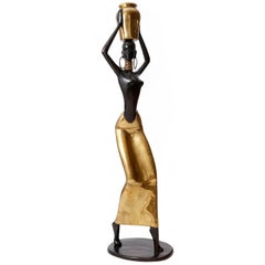 Human Size African Woman Sculpture Figurine, Polished and Blackened Brass, 1950