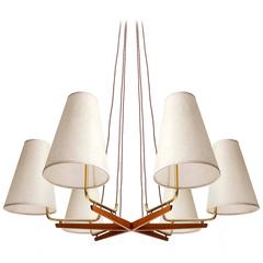 Pendant Light Chandelier 'Holzstern' by J.T. Kalmar, Brass Walnut Wood, 1950s 4