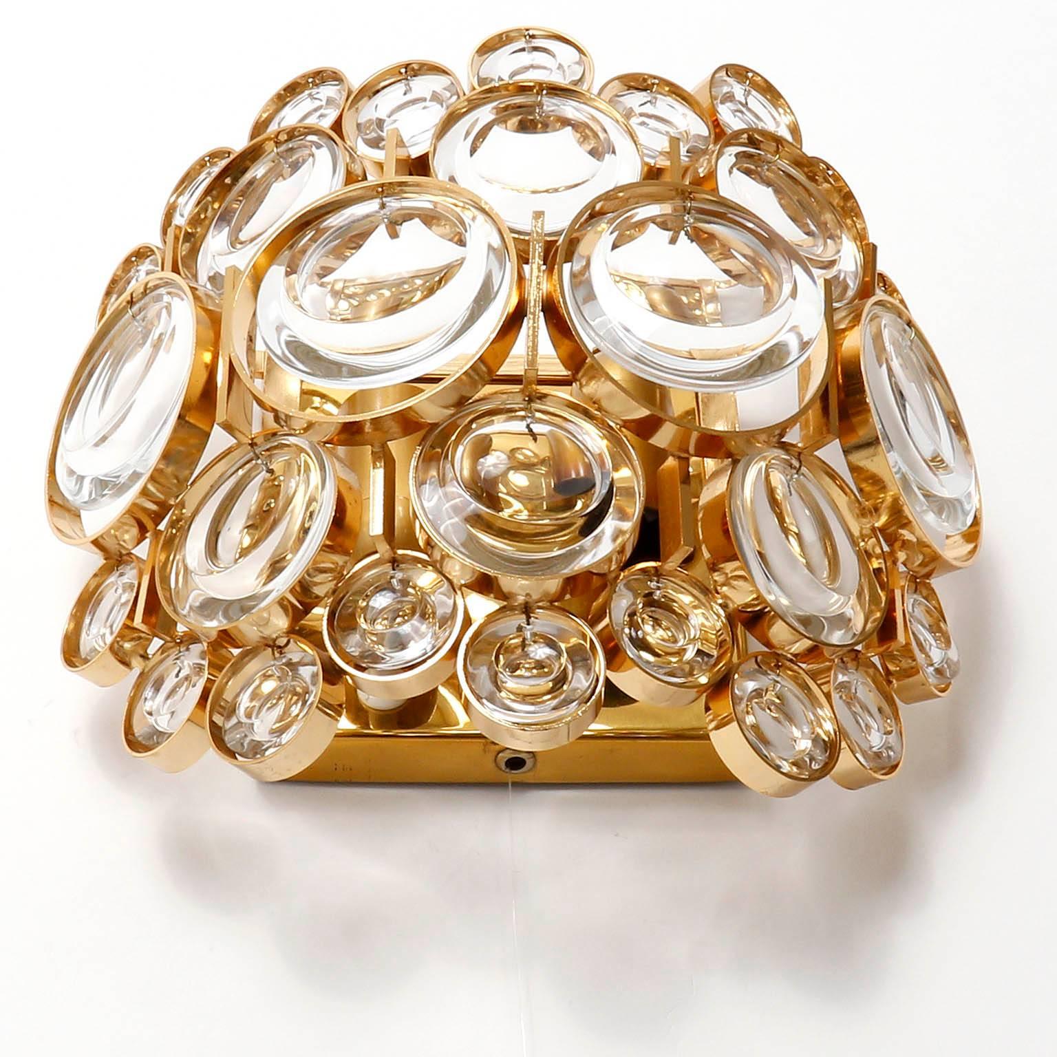 Hollywood Regency Gilt Brass Glass Sconces by Palwa, 1970