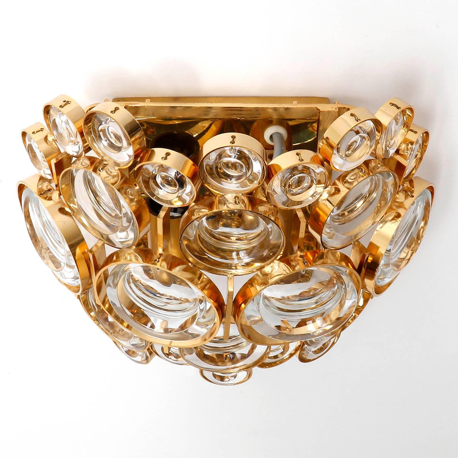 German Gilt Brass Glass Sconces by Palwa, 1970