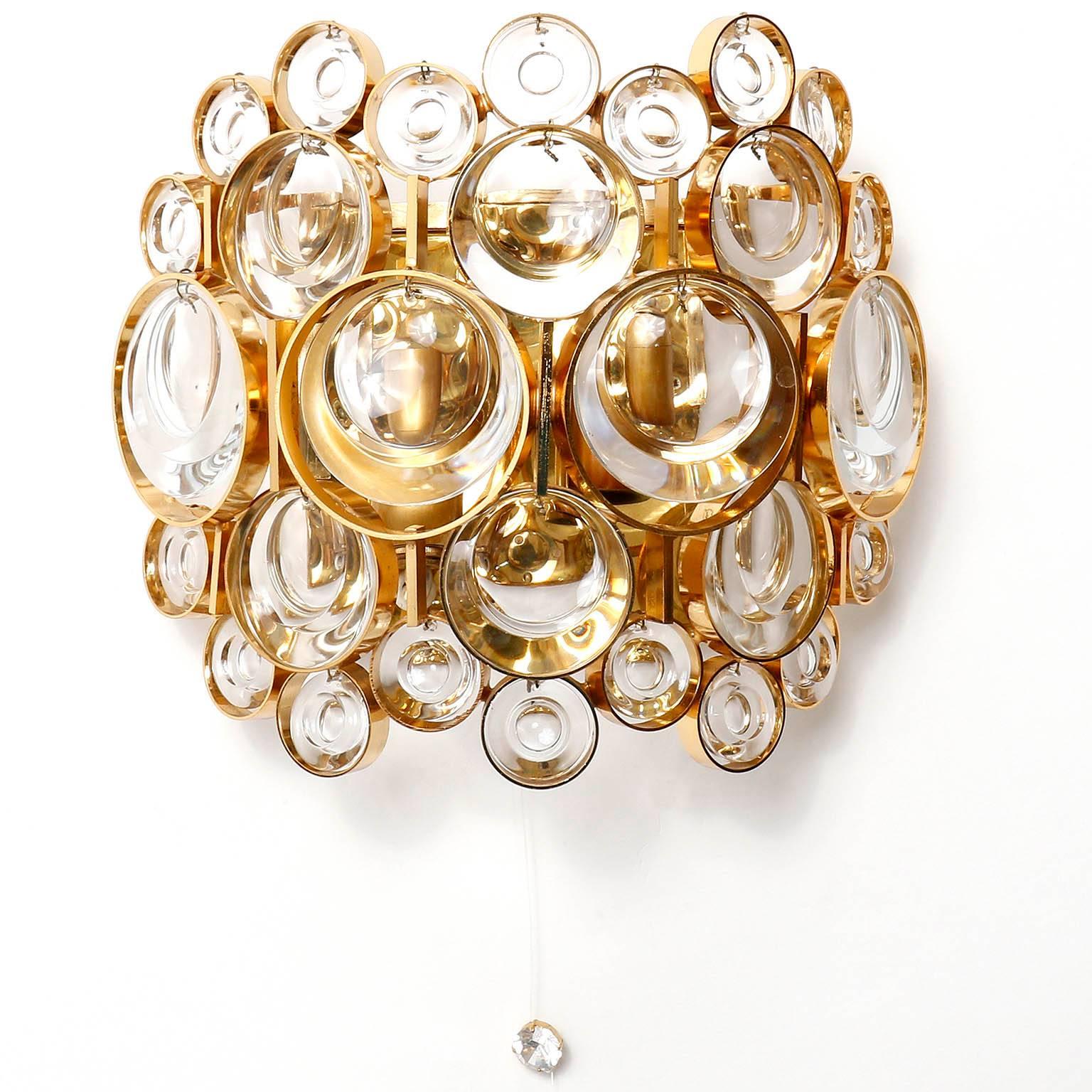 Gilt Brass Glass Sconces by Palwa, 1970 In Excellent Condition In Hausmannstätten, AT