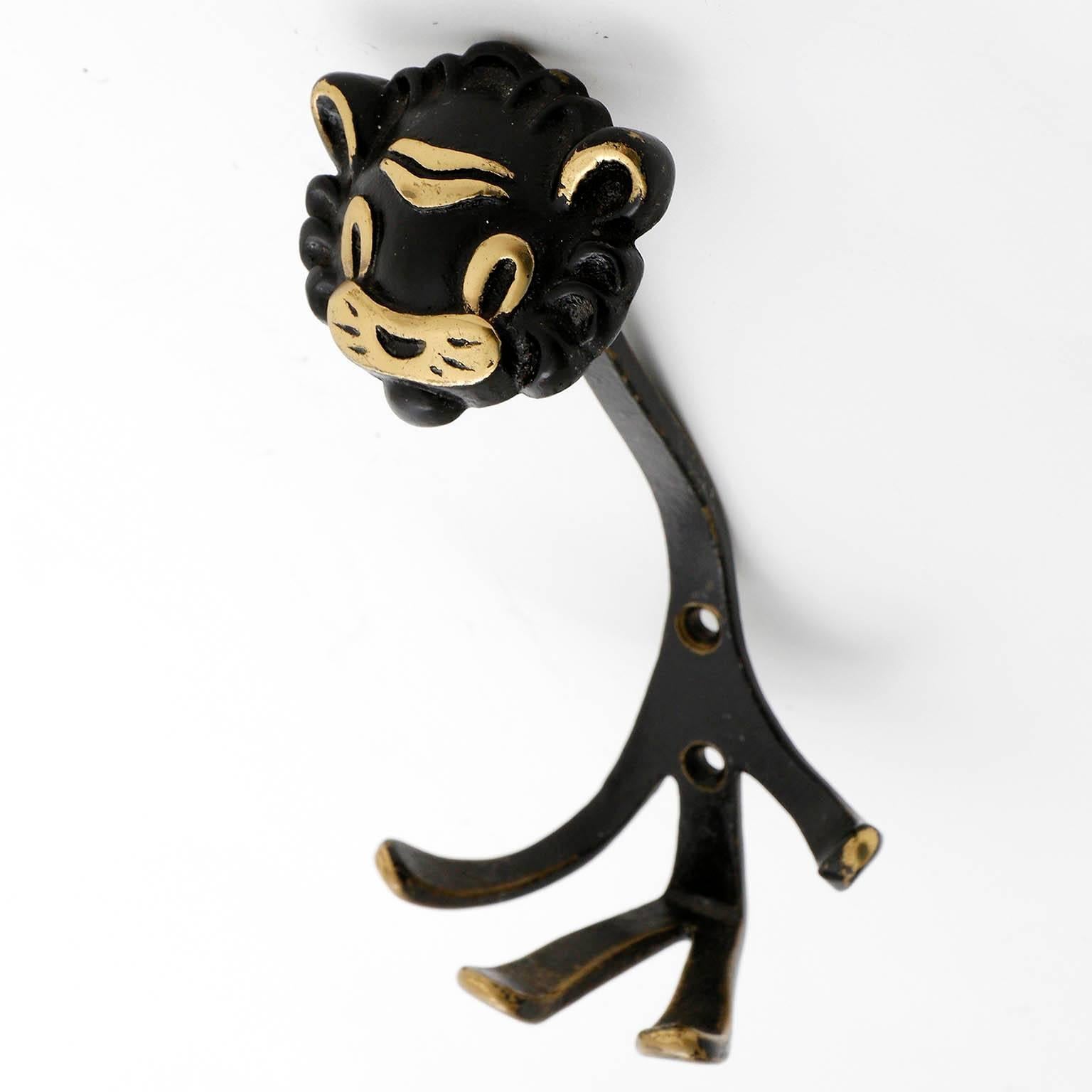 Rare Goat Coat Wall Hook Blackened Brass by Walter Bosse, Austria, 1950s 1