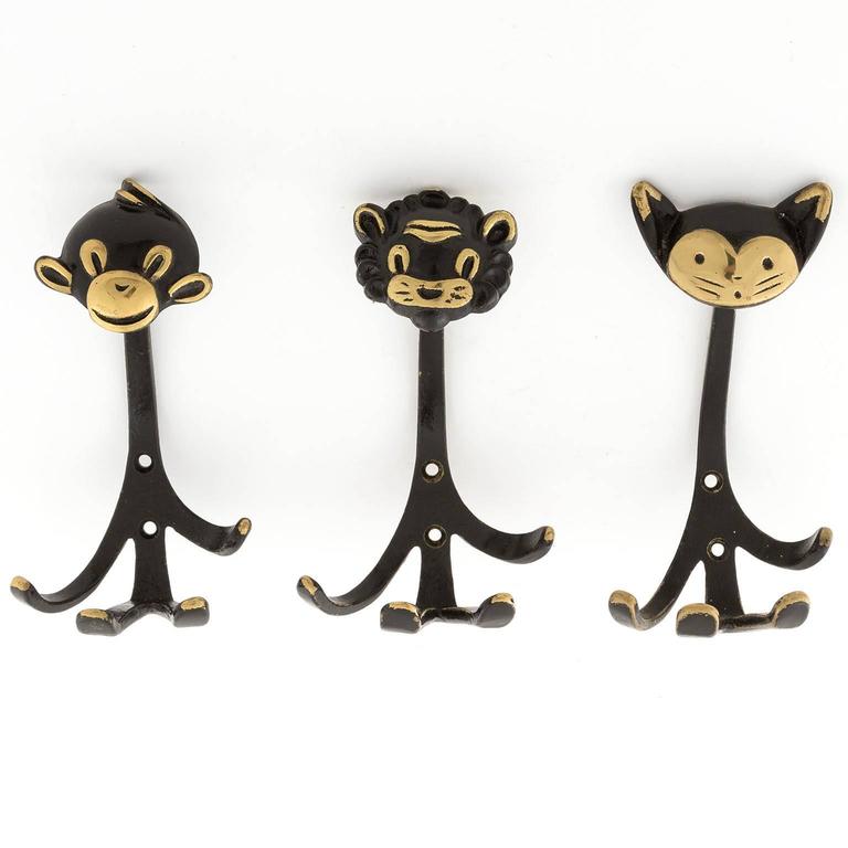 Monkey Coat Wall Hook Hanger Blackened Brass by Walter Bosse, Austria