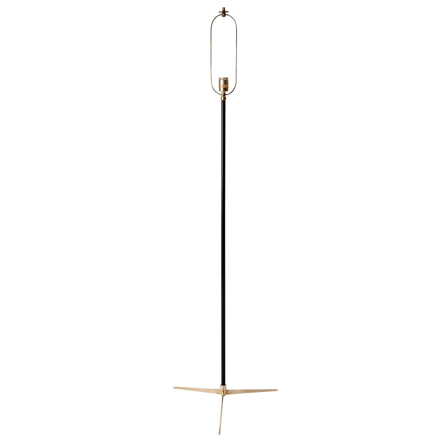 Blackened Pair or Kalmar Floor Lamps 'Micheline', Brass Tripod Black Metal, 1960