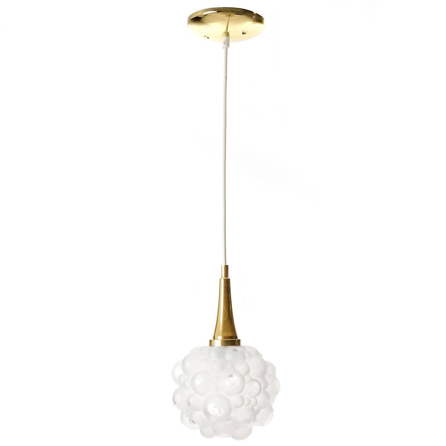 German Pendant Lights by Helena Tynell for Limburg, Brass Opal Bubble Glass, 1960s