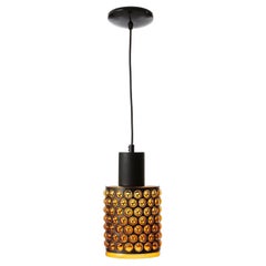 Pendant Light, Orange Plexiglass Black Metal, 1970s