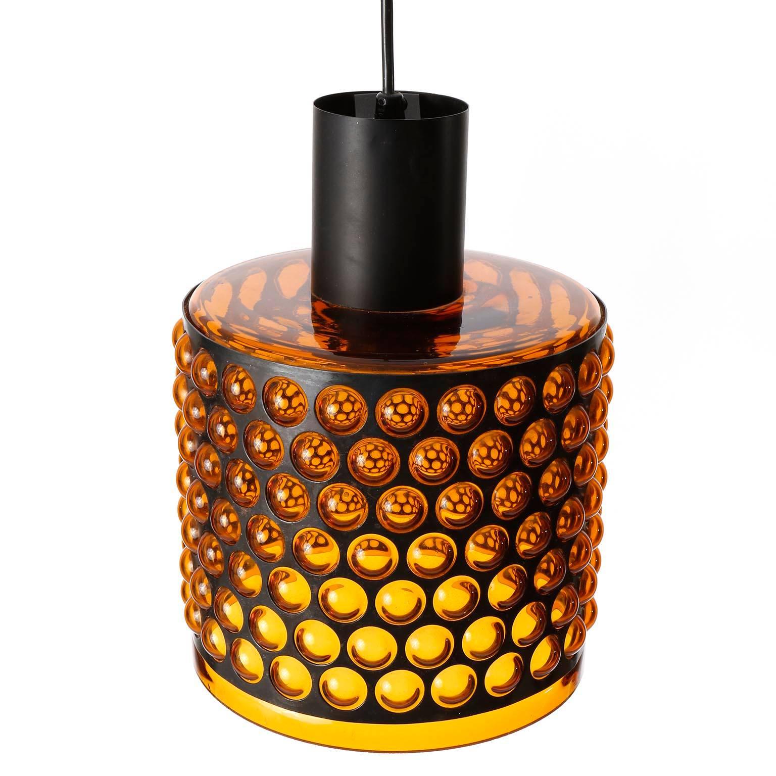 Pendant Light, Orange Acrylic Glass Black Metal, 1970 In Good Condition In Hausmannstätten, AT