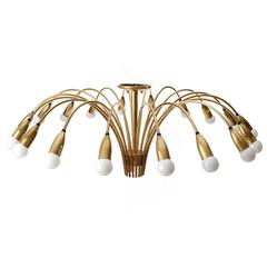 Huge Brass Flush Mount Light Fixture, Spider Sputnik Chandelier, 1960