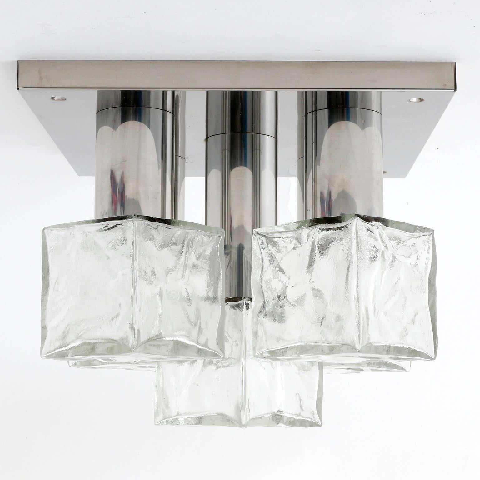 Mid-Century Modern Four Modulare Kalmar Flush Mount Lights or Sconces, Chrome Cast Glass, 1970 For Sale