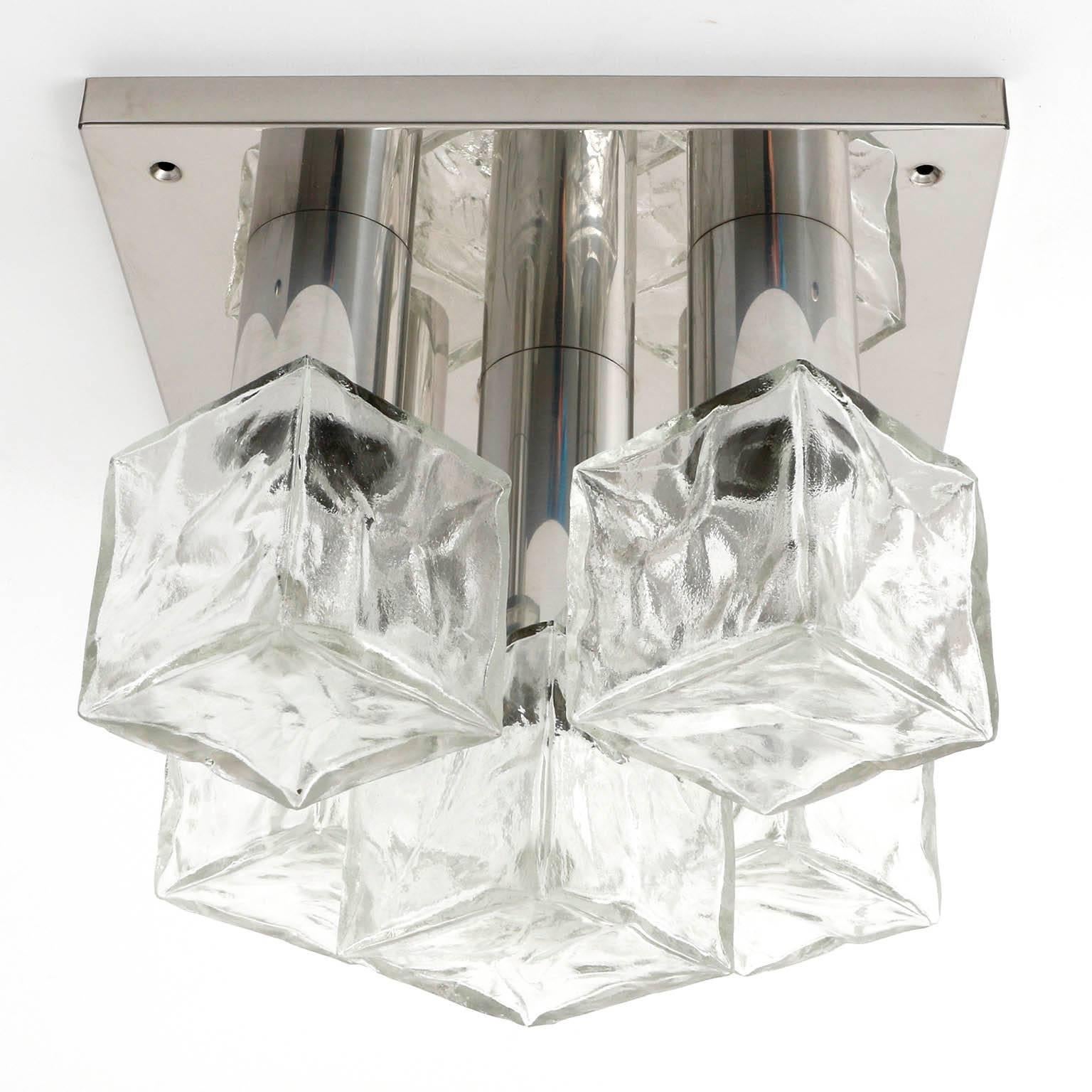 Cuatro lámparas empotradas o apliques Modulare Kalmar, cristal fundido cromado, 1970 Austríaco en venta