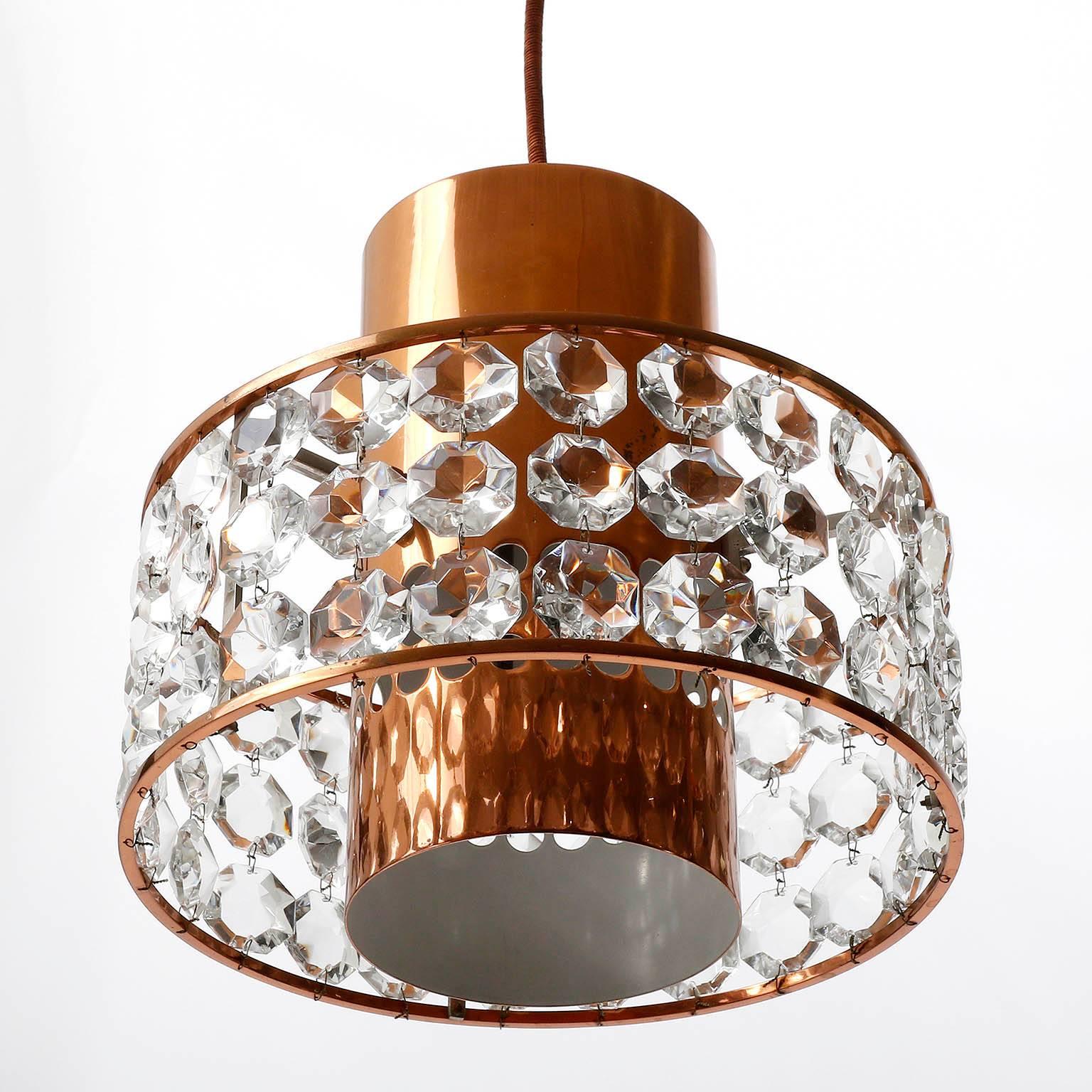 Three Bakalowits Pendant Lights Lanterns, Copper Nickel Crystal Glass, 1960s In Good Condition In Hausmannstätten, AT