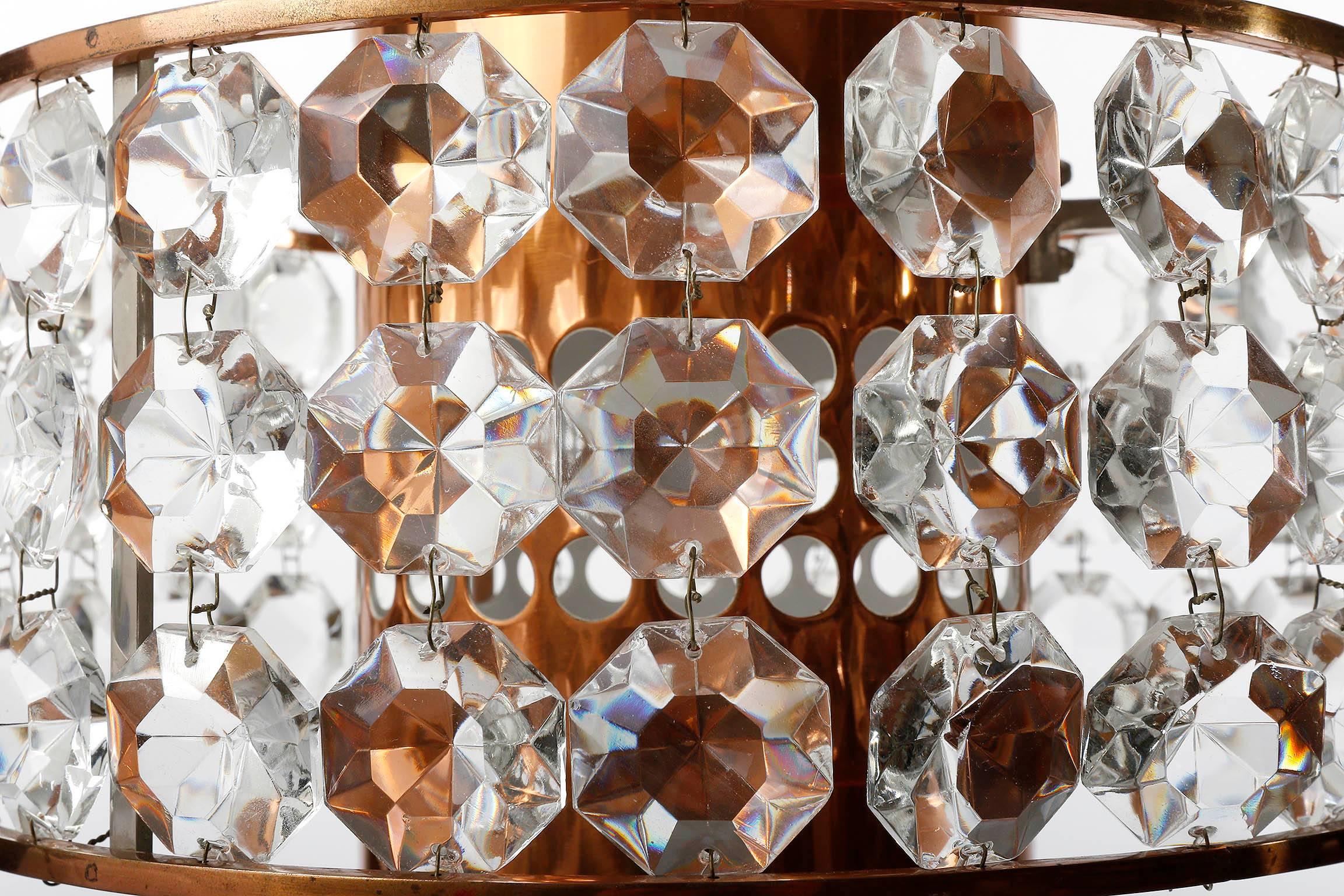 Three Bakalowits Pendant Lights Lanterns, Copper Nickel Crystal Glass, 1960s 2