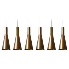 One of Six Large Patinated Brass Pendant Lights, 1960s