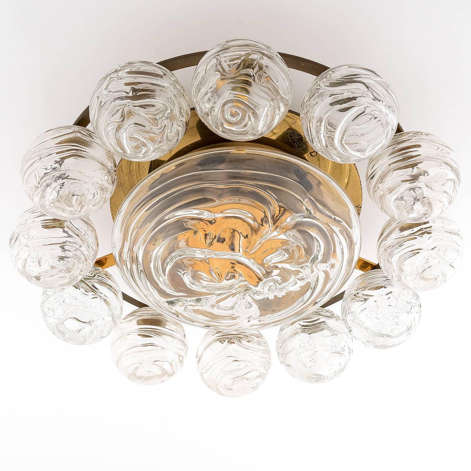 Doria Sconces Wall Lights, Glass Brass, 1960s 1