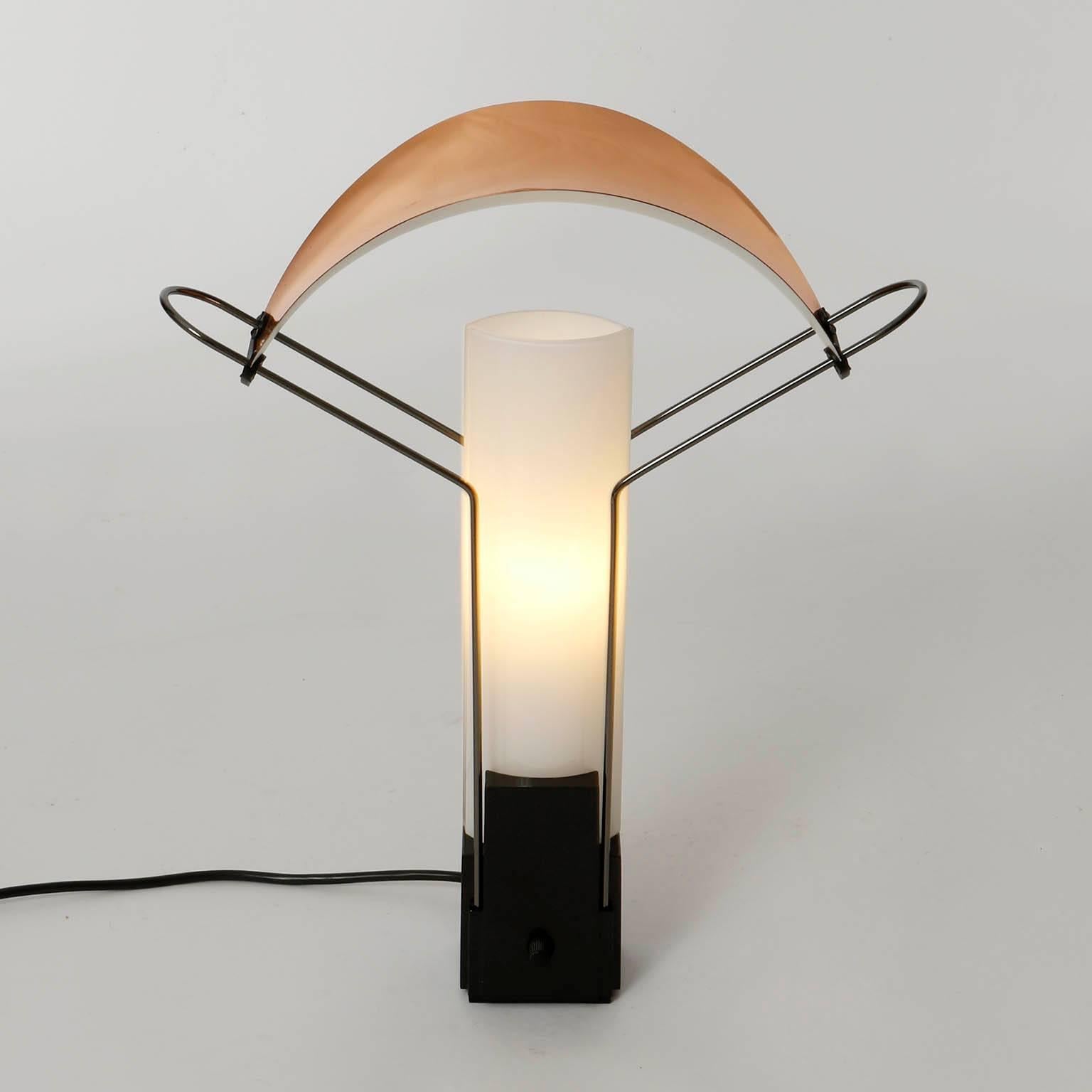 Mid-Century Modern Table Lamp 'Palio' by Arteluce, Copper Opal Glass, Italy, 1985