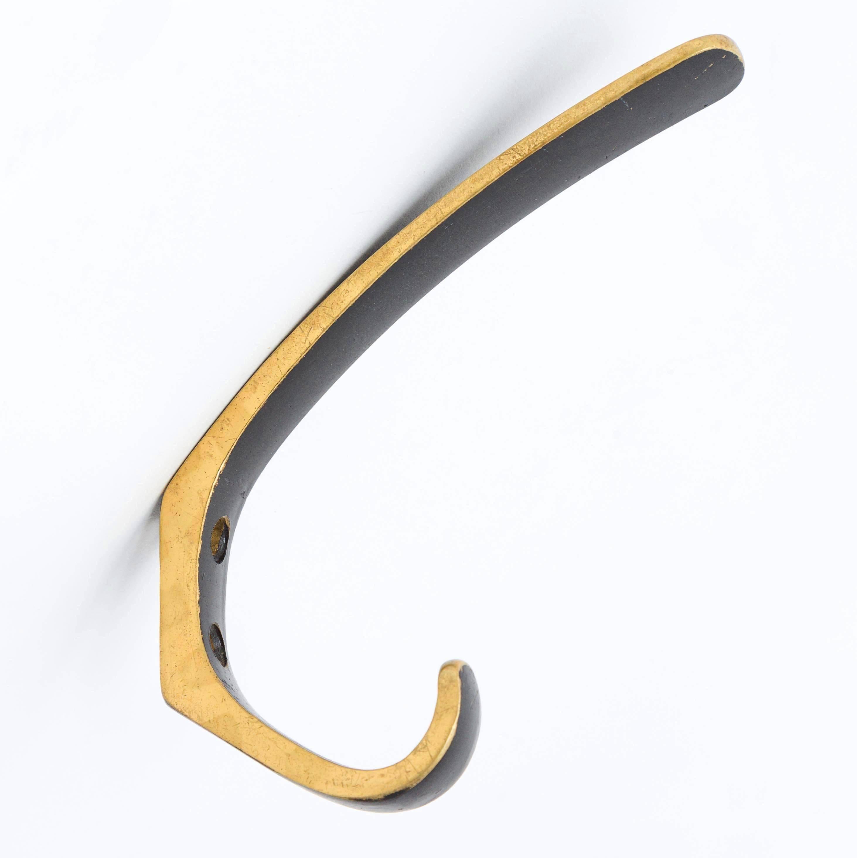 Blackened Six Coat Wall Hooks Brass by Hertha Baller, Austria, 1950s