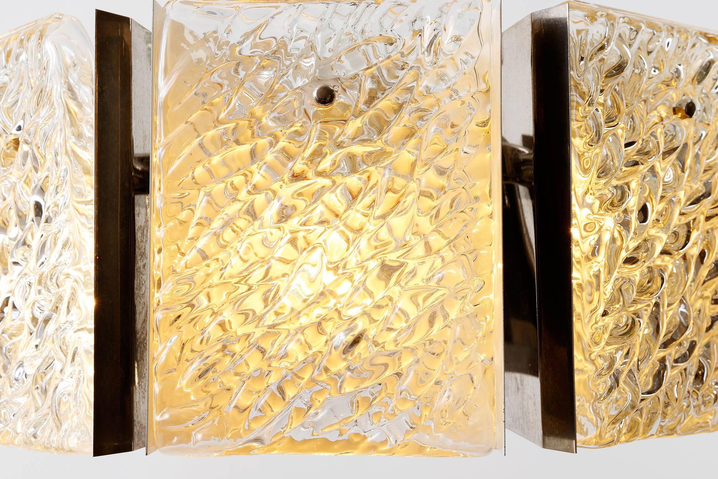 Mid-Century Modern-Kronleuchter, Rupert Nikoll, strukturiertes Glas, Nickel-Chrom, 1960 (Muranoglas) im Angebot