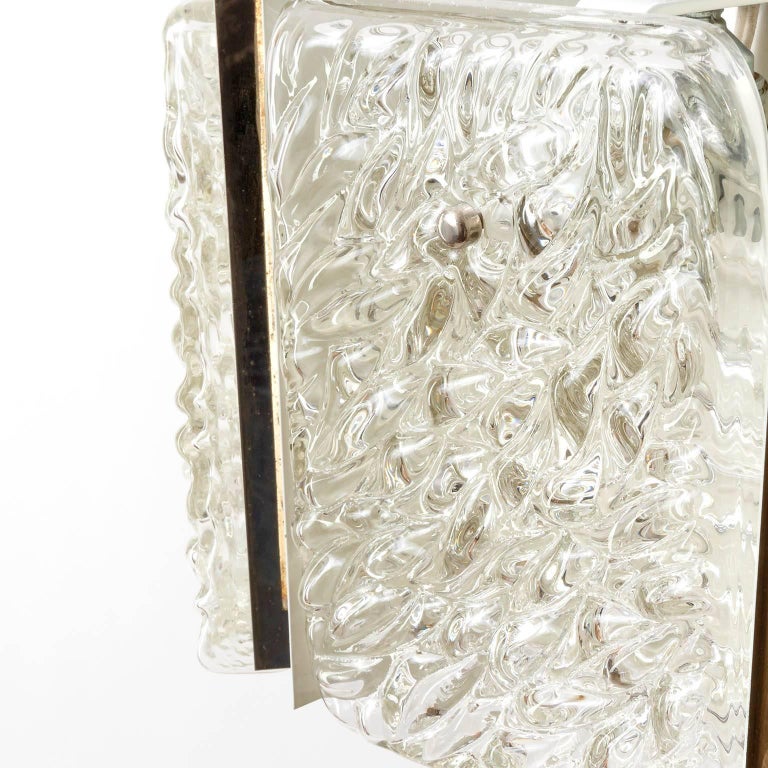 Mid-Century Modern Chandelier, Rupert Nikoll, Textured Glass Nickel Chrome, 1960 For Sale 3