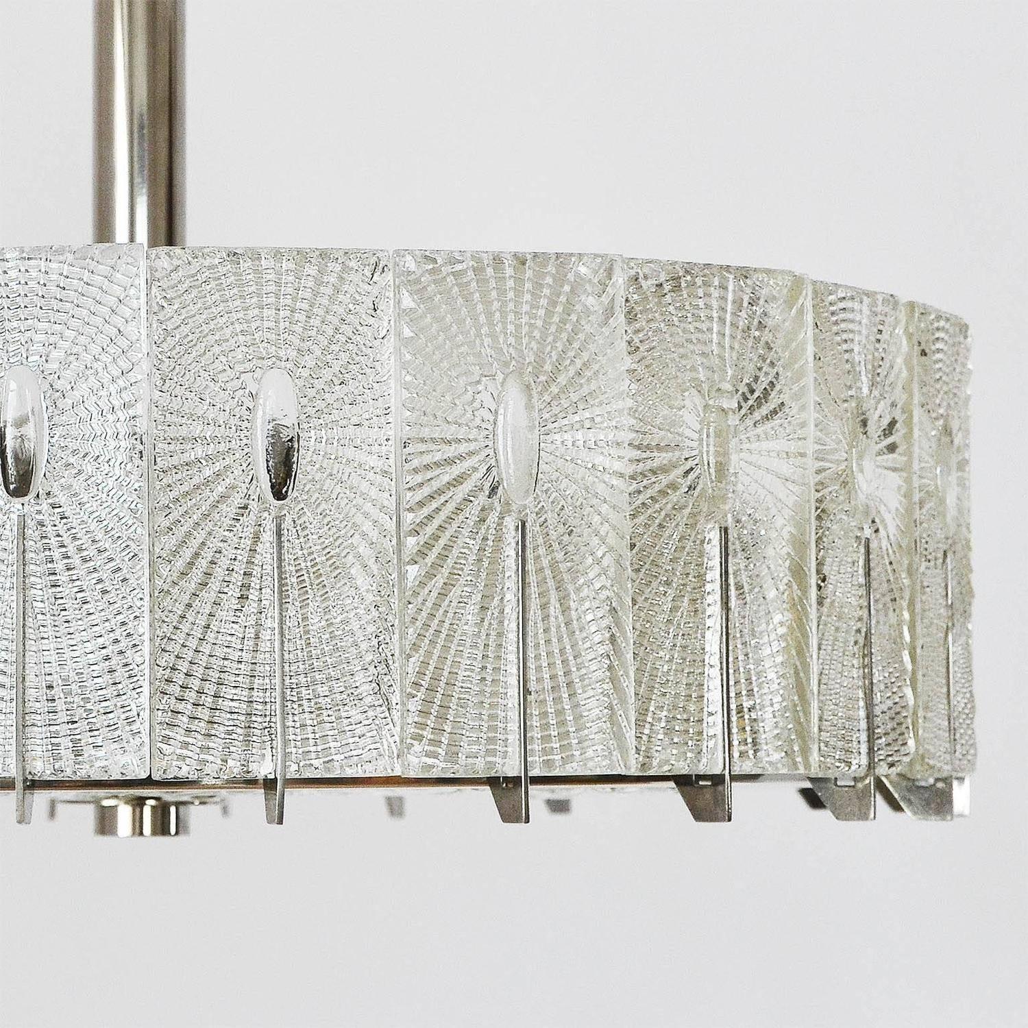 Mid-20th Century Chandelier by Rupert Nikoll, Textured Glass and Nickel, 1960