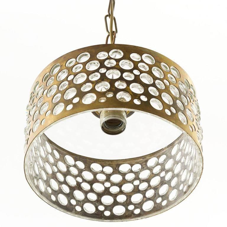 1 of 8 Pendant Lights, Aged Brass Glass, Rupert Nikoll, 1960 For Sale 1