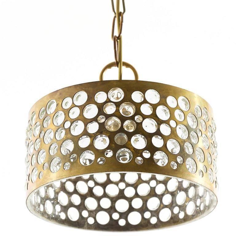 1 of 8 Pendant Lights, Aged Brass Glass, Rupert Nikoll, 1960 In Good Condition For Sale In Hausmannstätten, AT