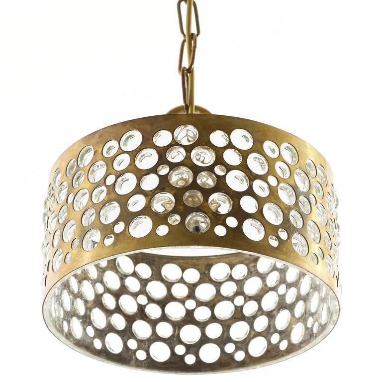 Mid-20th Century 1 of 8 Pendant Lights, Aged Brass Glass, Rupert Nikoll, 1960 For Sale