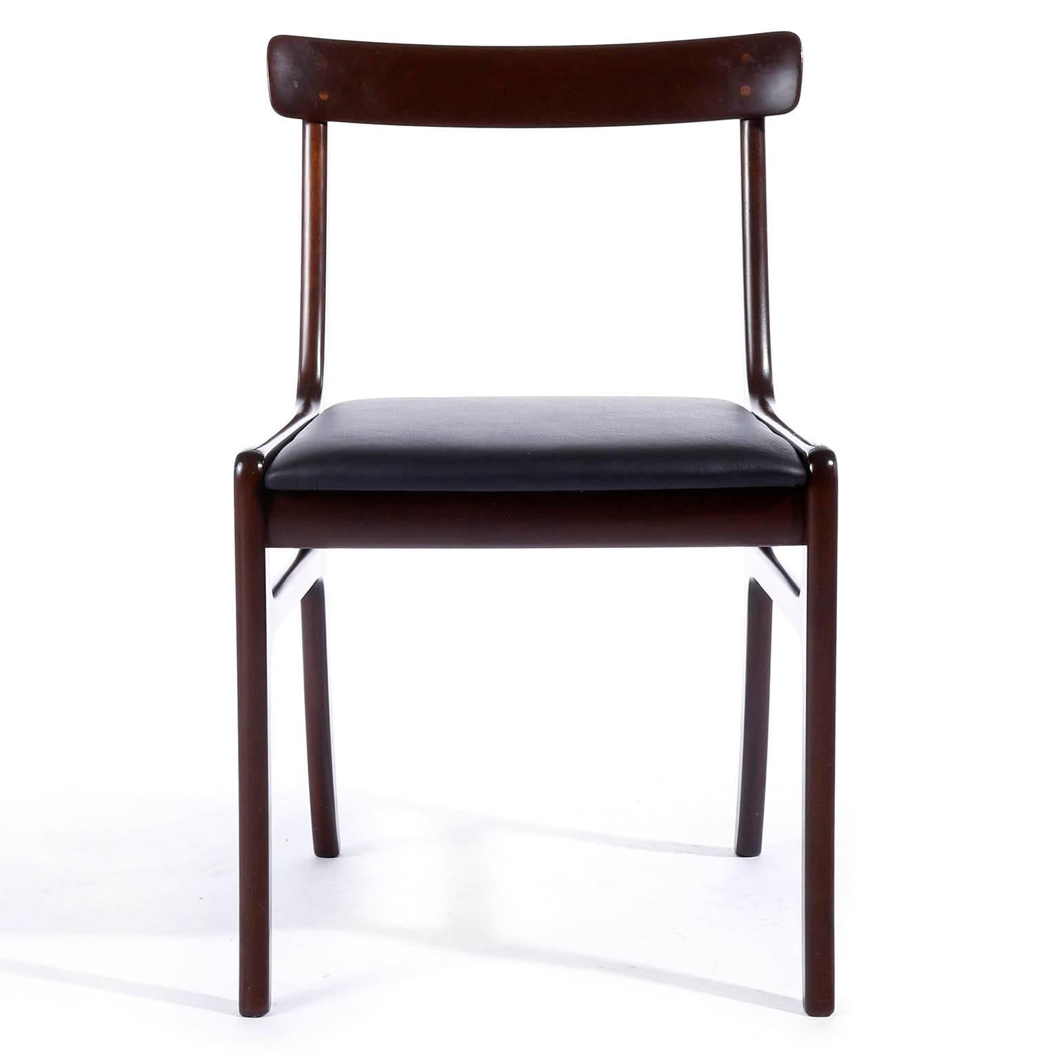Set of Four Ole Wanscher Dining Chairs Rungstedlund Mahogany Black Leather 1960s 1