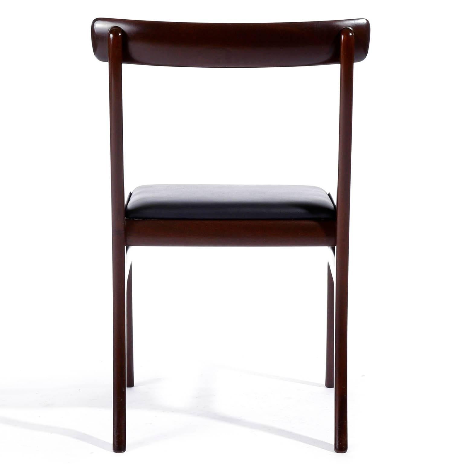 Mid-20th Century Set of Four Ole Wanscher Dining Chairs Rungstedlund Mahogany Black Leather 1960s