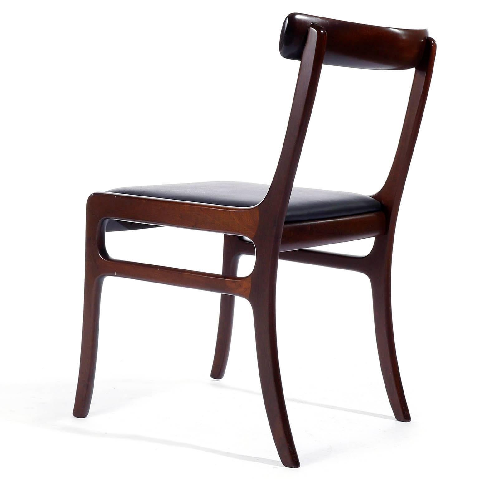 Set of Four Ole Wanscher Dining Chairs Rungstedlund Mahogany Black Leather 1960s In Excellent Condition In Hausmannstätten, AT