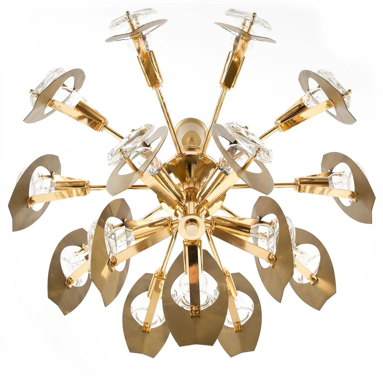 Italian Oscar Torlasco Chandelier, Glass Brass Glass, Italy, 1968 For Sale