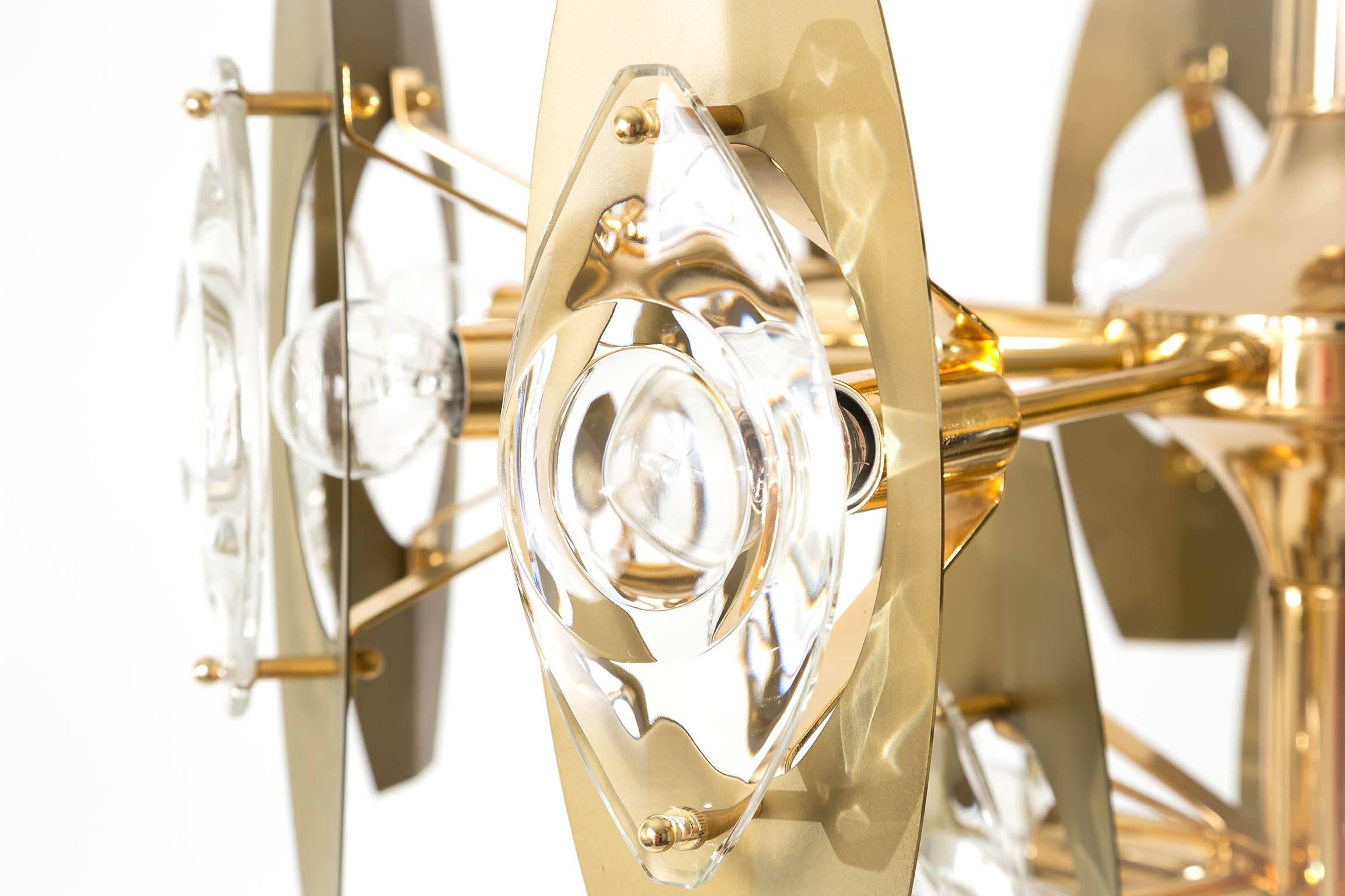 Oscar Torlasco Chandelier, Glass Brass Glass, Italy, 1968 For Sale 2