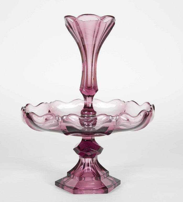 19th Century Antique Amethyst Blown Glass Centrepiece For Sale