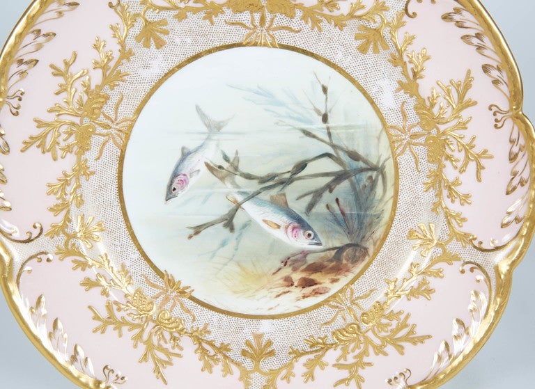 Set of 12 Coalport Hand-Painted Exhibition Fish Plates In Excellent Condition In New York, NY