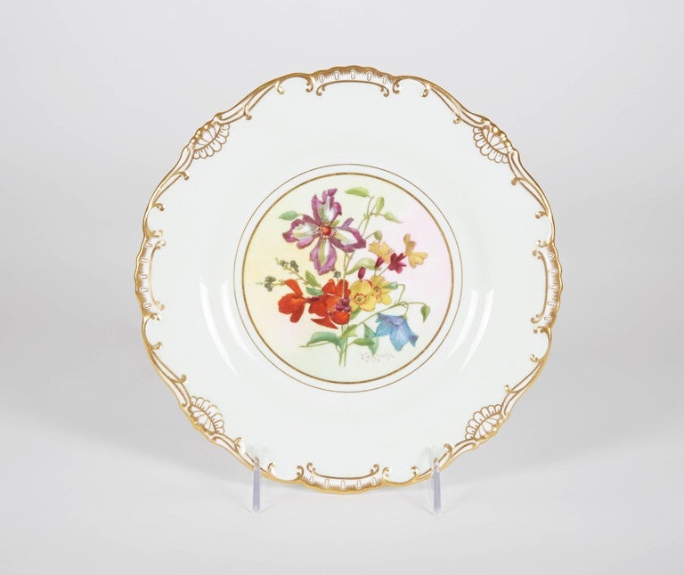 English Set of Eight Floral Minton Plates, 1950s